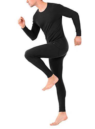 DAVID ARCHY Mens Soft Cotton Thermal Underwear Rib Stretchy Base Layer Thermal Top and Bottom Long Johns Set XL Black