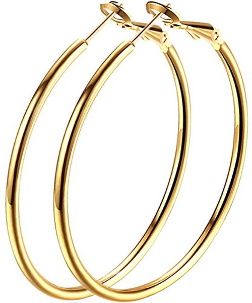Stunning 18k Yellow Gold Plated Hoop Earrings For Womens Girl Sensitive Ears 40mm Stunning 18k Yellow Gold Plated Hoop Earrings For Womens Girl Sensitive Ears 40mm
