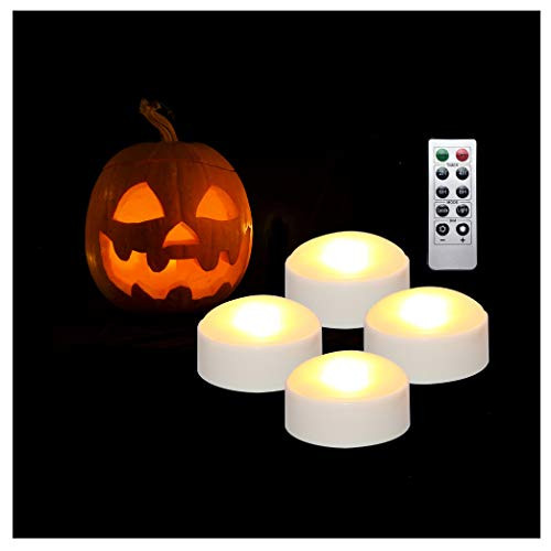4 PCS Halloween Pumpkin Lights with Remote and Timer Battery Operated LED Decorative Bright Flickering Flameless Candle Set Bulk for JackOLantern Decor Party Home Christmas Decorations White Color