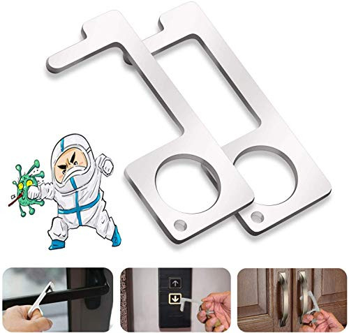2pcs EDC Door Opener Keychain Stylus NonContact Door Opener Closer Elevator Door Handle Opener No Touch Elevator Safety MultiTool Portable Silver