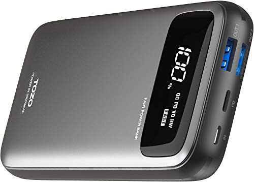TOZO PB2 PDQC 30 Fast Charger 20000mAh with Visible Digital Display Portable Power Bank 18W Battery Pack with Dual Input Ports HighSpeed Charging for iPhoneSamsung and MoreBlack