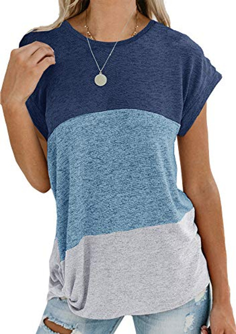 Twotwowin Womens Summer Tunic Tops Color Block Side Twist Knotted Short Sleeve Shirts Casual Blouse blwh Medium Twotwowin Womens Summer Tunic Tops Color Block Side Twist Knotted Short Sleeve Shirts Casual Blouse blwh Medium