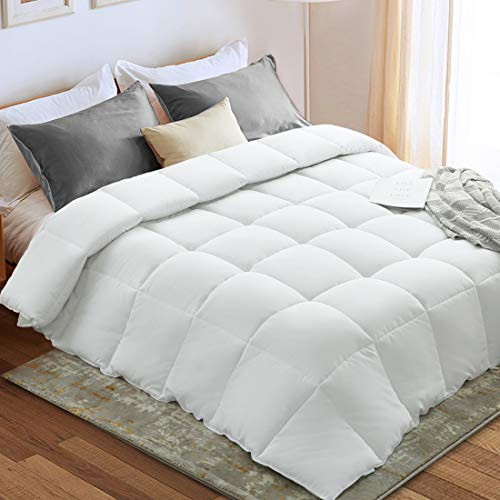 Fraylon All Season Queen Comforter Soft Quilted Down Alternative Comforter Hotel Luxury Collection Reversible Duvet Insert with Corner Tabs Fluffy  Lightweight88x88 InchesWhite