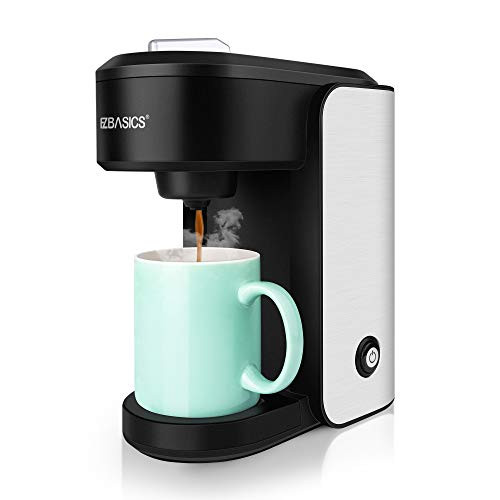 EZBASICS Single Serve Coffee Maker K Cup Coffee Machine Mini Coffee Brewer Black Single Cup Coffee Maker with Visual Water Reservoir