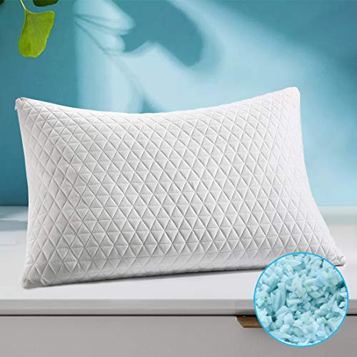 Shredded Memory Foam Pillow Adjustable Pillow for Sleeping Hypoallergenic Cooling Bed Pillow with Zipper Washable Removable Bamboo Cover for Back Stomach Side SleepersStandard