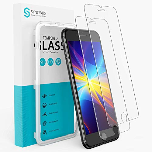 Syncwire Screen Protector for iPhone 8 Plus  7 Plus2 Pack AntiFingerprint Tempered Glass for iPhone 8 Plus  7 Plus 9H Hardness Installation Frame Bubble Free Not Edge to Edge