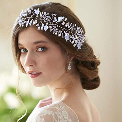 HONGMEI Silver Wedding Headband for WomenHandmade Pearl Bridal HeadpiecesHair Accessories for Bride