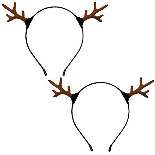 Christmas Reindeer Headband Glitter Reindeer Antlers Headbands Xmas Hair Band Headpiece Women Deer Hairband Hair Hoop Holiday Party Decoration Cosplay Costume Cute Hair Accessories 2 Pack Brown