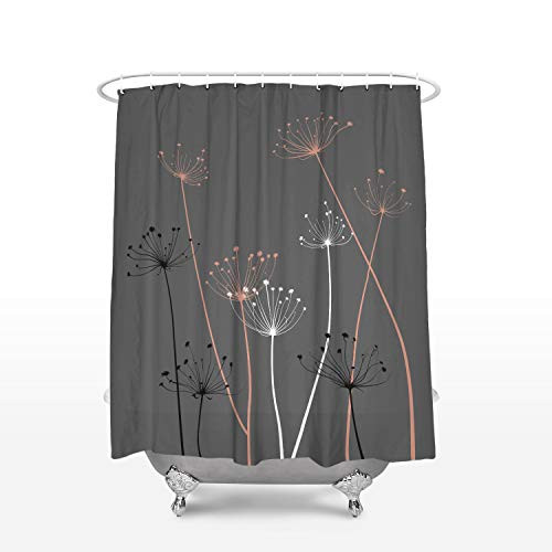 Cloud Dream Home Gray and Coral Thistle Shower CurtainWaterproof Polyester Fabric Bath Curtain Design 36x72Inch Small Stall Size