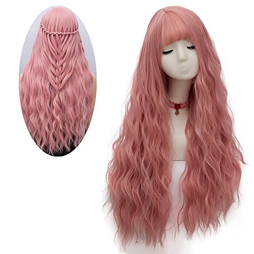 netgo Womens Pink Wig Long Fluffy Curly Wavy Hair Wigs for Girl Heat Friendly Synthetic Cosplay Party Wigs netgo Womens Pink Wig Long Fluffy Curly Wavy Hair Wigs for Girl Heat Friendly Synthetic Cosplay Party Wigs