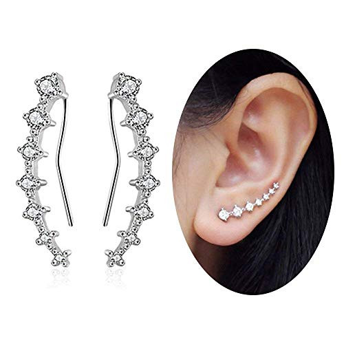 MSECVOI 7 Crystals Ear Cuffs Hoop Climber S925 Sterling Silver Earrings Hypoallergenic Earring MSECVOI 7 Crystals Ear Cuffs Hoop Climber S925 Sterling Silver Earrings Hypoallergenic Earring