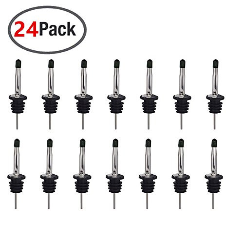 24 Pack Liquor Pour Spouts Set - Stainless Steel bottle spout and Liquor Pourers Dust Caps Covers