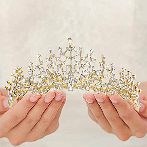 Easedaily Bride Wedding Crowns and Tiaras Gold Crystal Princess Tiara Baroque Queen Crowns Bridal Headband Headpiece Hair Accessories for Women and Girls