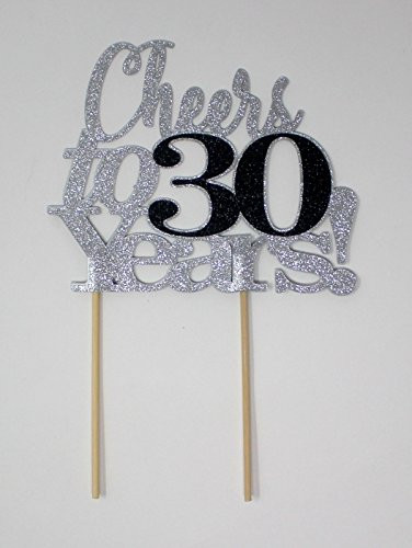 All About Details Cheers to 30 Years! Cake Topper,1PC, Wedding Anniversary, Birthday, Party Decor, Glitter Topper (Silver & Black)
