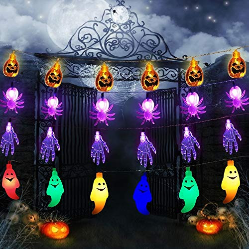 Halloween String Lights Set of 4 Halloween Lights 20 LEDs Purple Skeleton Hands Ghost SpiderOrange Pumpkin Battery Operated String Lights for Halloween Decorations Outdoor Indoor Garden Yard Halloween String Lights Set of 4 Halloween Lights 20 LEDs Purple Skeleton Hands Ghost SpiderOrange Pumpkin Battery Operated String Lights for Halloween Decorations Outdoor Indoor Garden Yard
