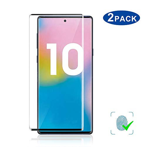 2Pack Galaxy Note 10 Screen Protector Fingerprint unlock?9H hardness AntiScratch Bubble Free 3D full coverage Tempered glass film Compatible Samsung Galaxy Note 10