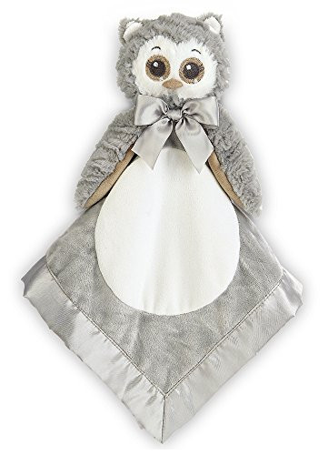Bearington Baby Lil' Owlie Snuggler, Gray Owl Plush Stuffed Animal Security Blanket, Lovey 15"