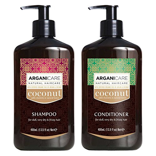 Arganicare Coconut Shampoo and Conditioner Set with Organic Argan and Coconut Oils For dull very dry and frizzy hair