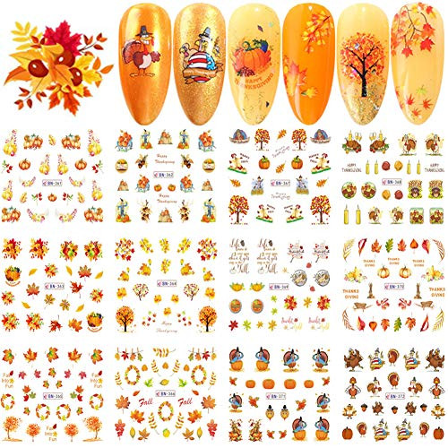 Fall Nail Art Stickers Thanksgiving Nail Decals Accessories 12 Sheets Maple Leaves Pumpkin Water Transfer Autumn Nail Stickers for Women Girls Fingernail Toenail Decoration Manicure Tips Tattoos Fall Nail Art Stickers Thanksgiving Nail Decals Accessories 12 Sheets Maple Leaves Pumpkin Water Transfer Autumn Nail Stickers for Women Girls Fingernail Toenail Decoration Manicure Tips Tattoos