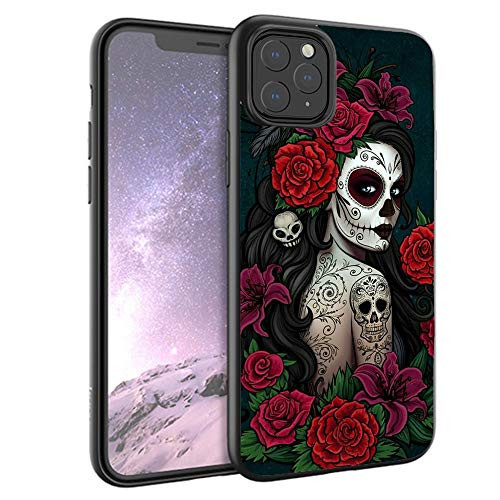 Sugar Skull Girl iPhone 11 Pro Max Case Protective Phone Shockproof Black TPU Silicone Case for iPhone 11 Pro Max