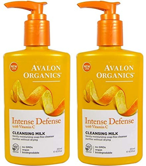 Avalon Organics Intense Defense Cleansing Milk Pack Of 2 With Vitamin C White Tea Lemon Bioflavonoids Shea Butter and Olive Oil 85 Fl Oz