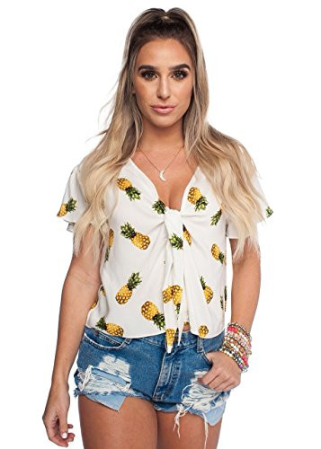 BuddyLove Womens Havana Tie Front Short Flutter Sleeve Button Up Top Collection XSmall White