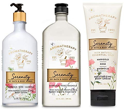 Bath and Body Works Aromatherapy Serenity MARIGOLD ROSE MAGNOLIA Trio Gift Set  Body Lotion 65 oz Shower Gel Foam Bath 10 oz and Body Cream 8 oz