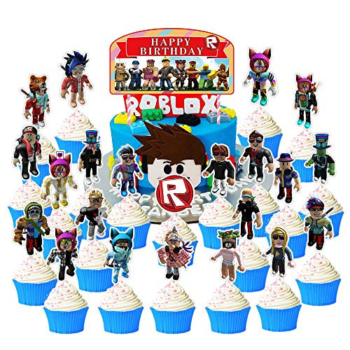 24 Pieces Happy Birthday Cake Toppers for Roblox Cake Topper Cupcake Toppers Birthday Party Supplies