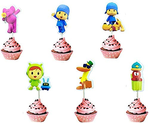 24PCS Pocoyo Cupcake Toppers Party Favors for Kids Birthday Baby Shower Birthday Decorations