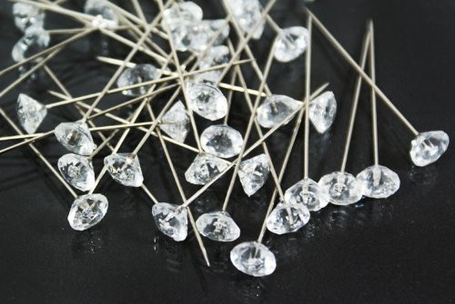 CalCastle Crystal Diamante 2 Pins for Floral Craft Bouquet Bling 100 pcsBox Clear