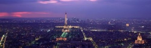 Posterazzi Aerial view of a city at twilight Eiffel Tower Paris Ilede France Poster Print 36 x 12