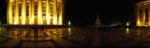 Posterazzi Buildings lit up at night background Eiffel Tower Paris France Poster Print 18 x 6