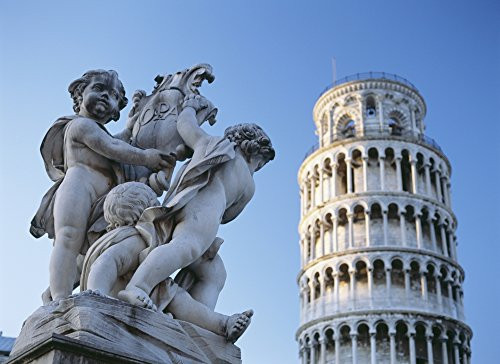 Posterazzi Leaning Tower Of Pisa With Statue Poster Print 16 x 12