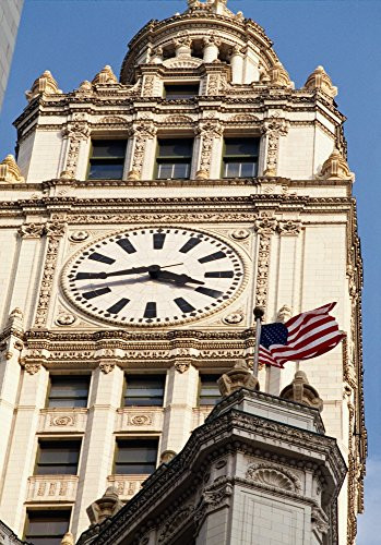 Posterazzi Low angle view of a clock tower Wrigley Building Chicago Illinois USA Poster Print 24 x 18