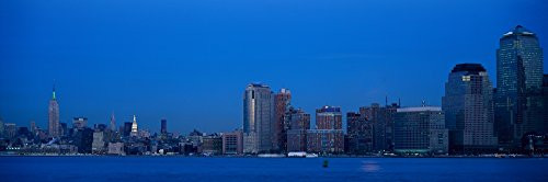 Posterazzi Panoramic night view of Empire State Building and Lower Manhattan skyline NY where World Trade Towers were located Poster Print 36 x 12