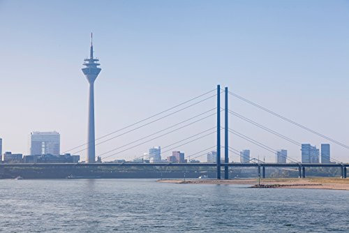 Rheinturm Tower and Rheinkniebrucke Bridge Dusseldorf North Rhine Westphalia Germany Poster Print 36 x 12