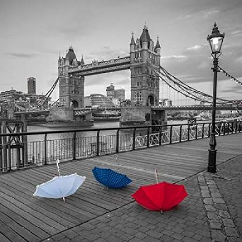 Colorful umbrellas on promenade near Tower bridge London UK Poster Print by Assaf Frank 12 x 12