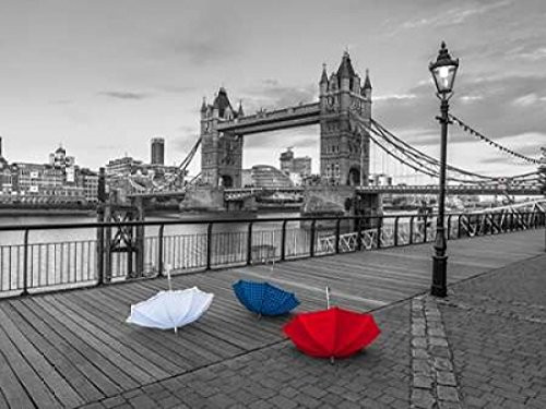 Posterazzi Colorful umbrellas on promenade near Tower bridge London UK Poster Print by Assaf Frank 18 x 24