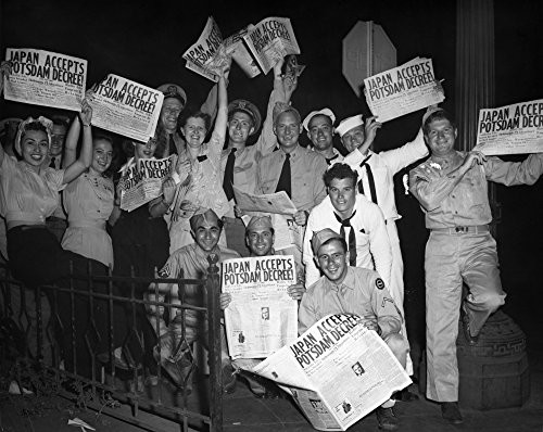 Wwii Japan Surrender 1945 Ncivilians And Service Members In Honolulu Hawaii Celebrating And Holding Copies Of The Honolulu Advertiser Annoucning JapanS Acceptance Of The Potsdam Decree 10 August 1945
