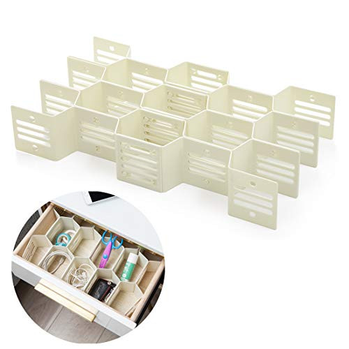 STARSLIFE Plastic Partition Honeycomb Shape Drawer Dividers Underwear Socks Bras Ties Belts Scarves Bee Style Household Closet Storage Cabinet Clapboard DIY Drawer Organizer Divider  White