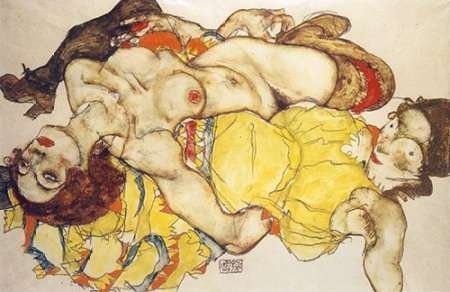 Two Girls Lying Entwined Poster Print by Egon Schiele 12 x 18