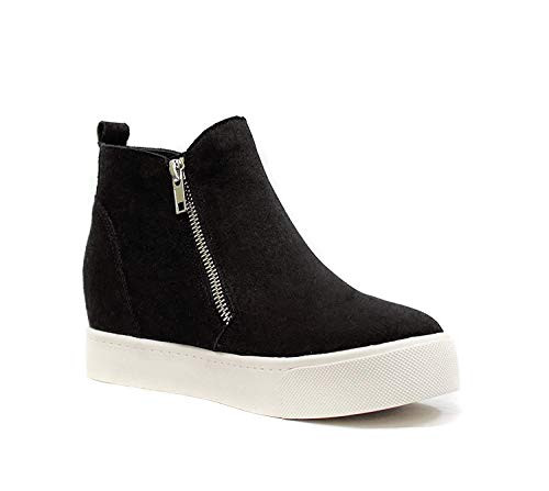 Soda Taylor Hidden Fahsion Wedge Sneaker Shoes Side ZipperBlack75