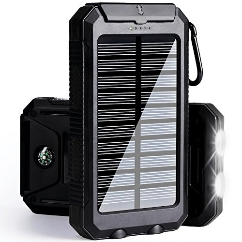Solar Charger10000mAh Solar Power Bank Portable External Backup Battery Pack Dual USB Solar Phone Charger with 2LED Light Carabiner and Compass for Your Smartphones and More Black Solar Charger10000mAh Solar Power Bank Portable External Backup Battery Pack Dual USB Solar Phone Charger with 2LED Light Carabiner and Compass for Your Smartphones and More Black