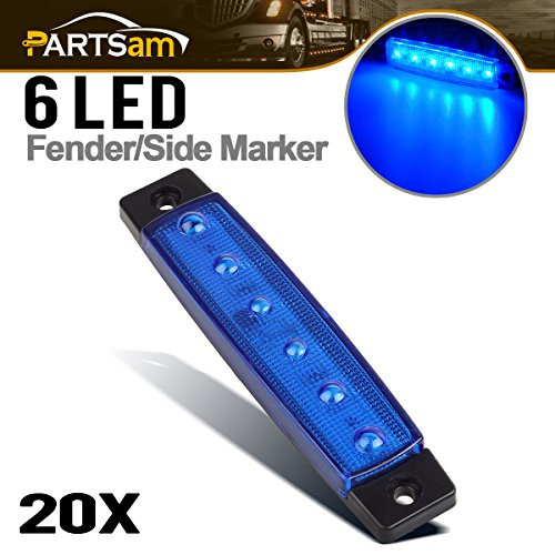 Partsam 20PCS 3.8" Blue Led Marker Clearance light Truck Trailer Boat Lights Indicators Deco, Thin Line Led Cab Marker Truck Lorry Van RV Camper Parts Taillight License Plate Light Lamp 6led