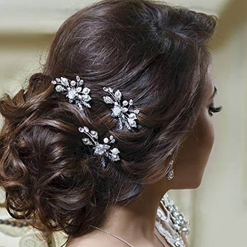 Aukmla Gold Wedding Hair Pins Bridal Flower Hair Accessories Pearl Beads Crystal Bride Hairpiece for Women and Girls