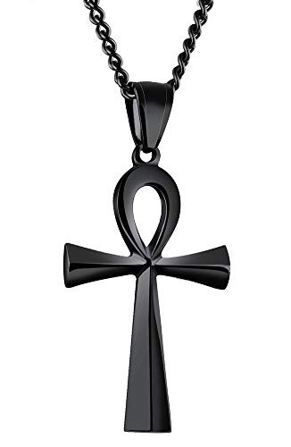 HUANIAN Stainless Steel Egyptian Ankh Cross Pendant NecklaceBlack24 inch Chain