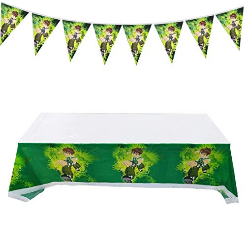 BEN 10 Party Banner and 2PCS Ben 10 Party Table cloths for Kids Baby Shower Birthday Party Decorations