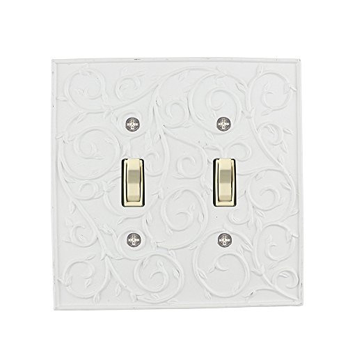 Meriville French Scroll 2 Toggle Wallplate, Double Switch Electrical Cover Plate, Off White