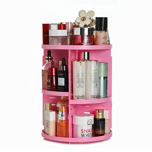 HOSEN Makeup Organizer 360 Degree Rotation Adjustable MultiFunction Cosmetic Storage Makeup Storage Box And Large Capacity Rotating Makeup Organizer Pink