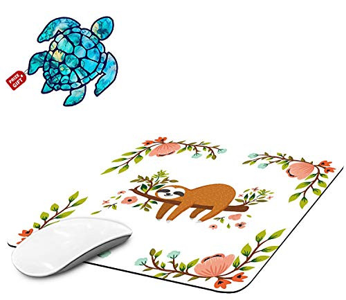 Mouse Pad with Brown Sloth Gaming Mouse Pads for Laptop Computers NonSlip Rubber Base Mousepads for Office Home Rectangle Cute Mouse Mats and Sea Turtles Stickers
